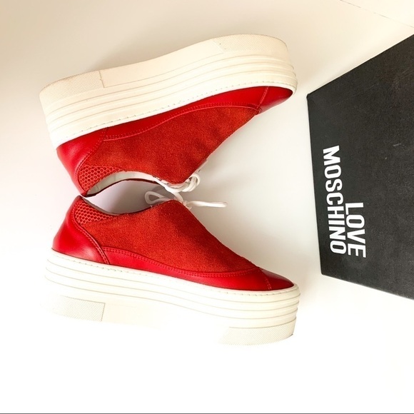 LOVE Moschino Red Suede & Leather Sneakers 38 - Picture 5 of 9
